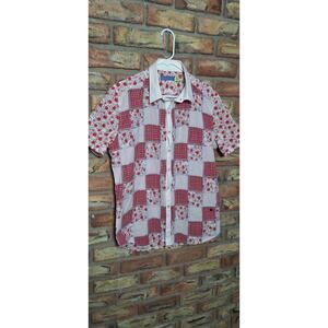 Men's quilt-style patchwork short-sleeved shirt- Size L- 100% cotton- Sweet!